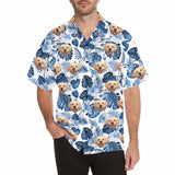 Custom Face Dark Blue Palm Leaves Men's All Over Print Hawaiian Shirt - White