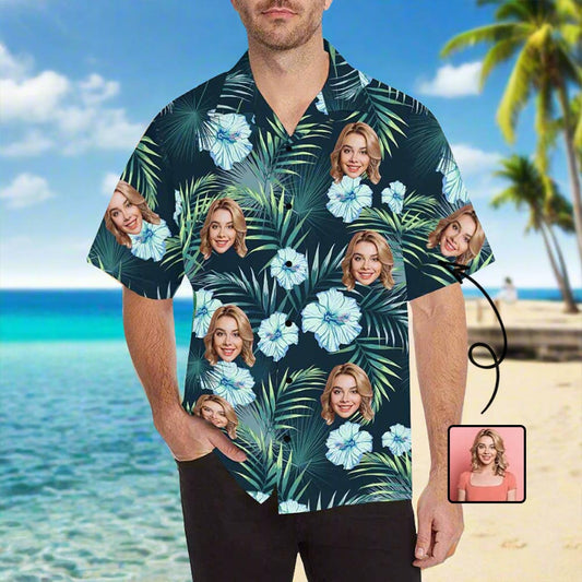 Custom Face Tropical Floral Hawaiian Shirt with Face for Men Personalized Photo Men Aloha Beach Fruit Flower Shirts