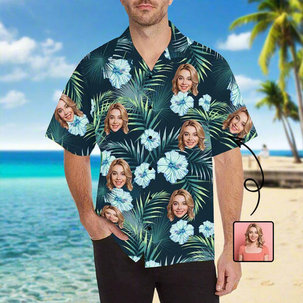 Custom Face Tropical Floral Hawaiian Shirt with Face for Men Personalized Photo Men Aloha Beach Fruit Flower Shirts