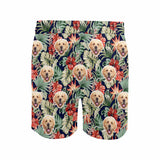 Custom Face Flower Leaves Palm Leaves Men's Mid-Length Swim Shorts - Deep Bule