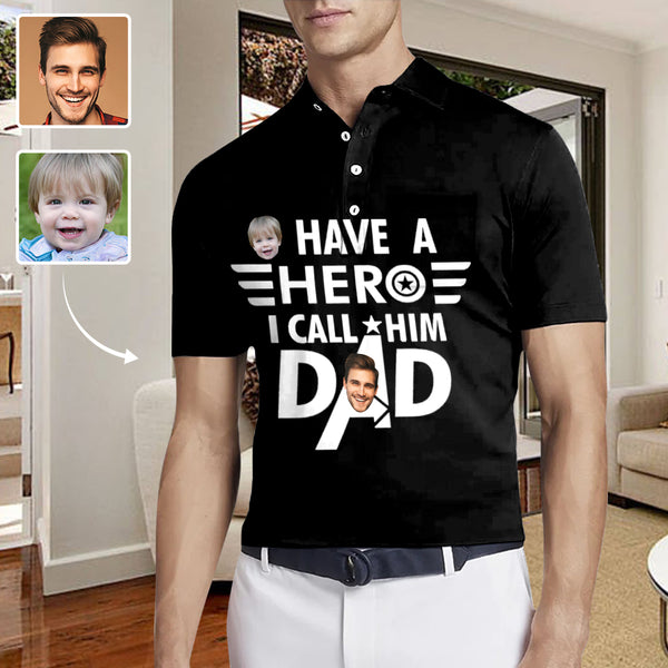 Custom Face Hero Dad Men's All Over Print Polo Shirt