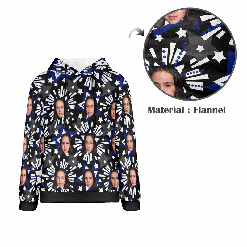 Custom Face Stars Soft Flannel Hooded Sweatshirt Hoodie