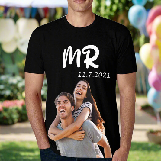 Custom Photo&Date Loving Couple Anniversary Tee Put Your Photo on Shirt Unique Design Men's All Over Print T-shirt