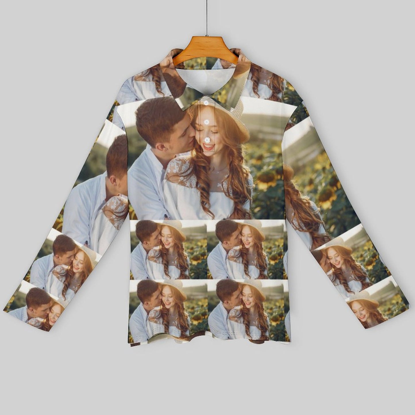 Custom Photo Patchwork Men's Long Sleeve Sports Golf Polo Shirt