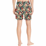 Custom Face Flower Leaves Palm Leaves Men's Mid-Length Swim Shorts - Deep Bule