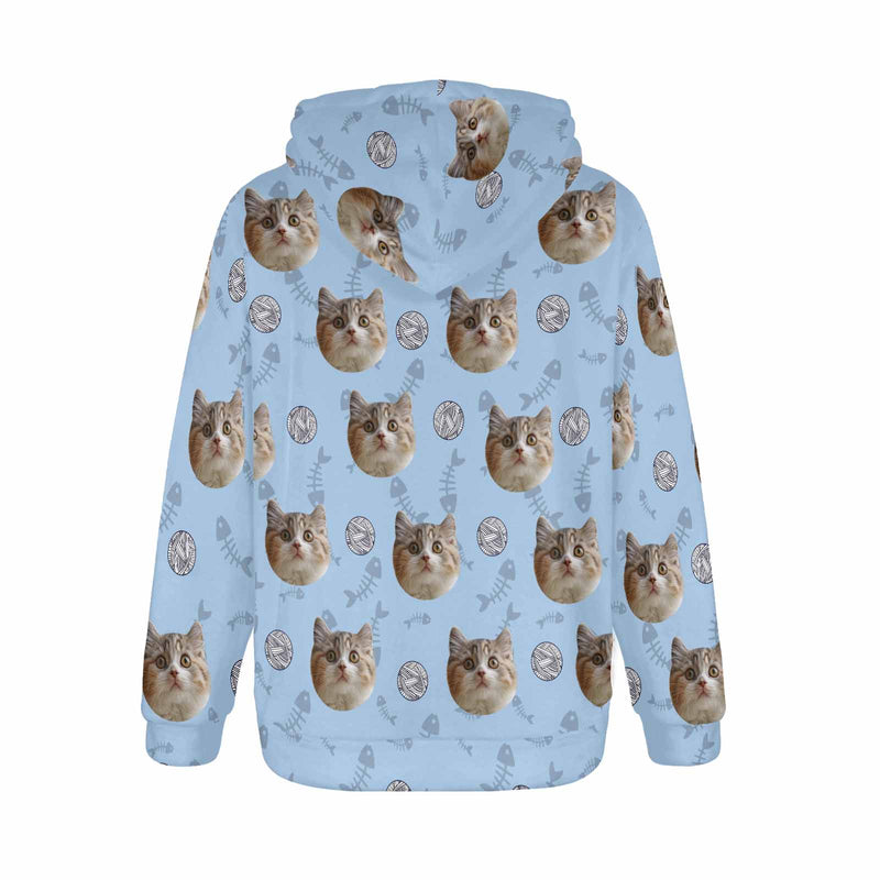 Custom Cat Face Soft Flannel Hooded Sweatshirt Hoodie