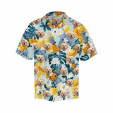 Custom Face Floral Fruits Palm Leaves Men's All Over Print Hawaiian Shirt - Cyan