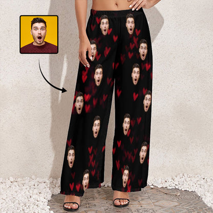 Custom Face Love Print Women's Wide Leg Pants - Black