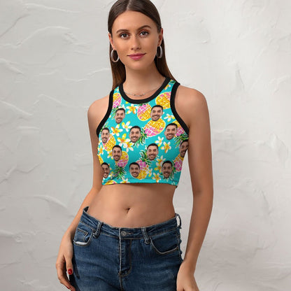 Custom Face Pineapple Print Women's Crop Top Tank Top