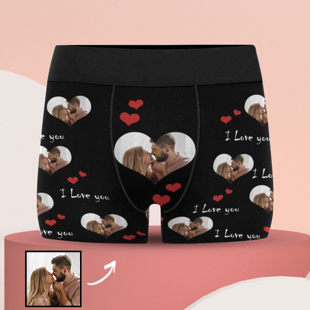 Custom Photo As Love Heart Shape I Love You Men's All Over Print Boxer Briefs Personalized Love Heart Underwear