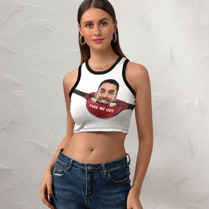 Custom Face Take Me Out from Pocket Women's Crop Top Tank Top - White