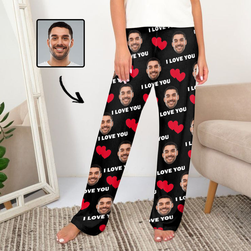 Custom Couple Face Heart Lover Sleepwear Personalized Women's&Men's Slumber Party Long Pajama Pants