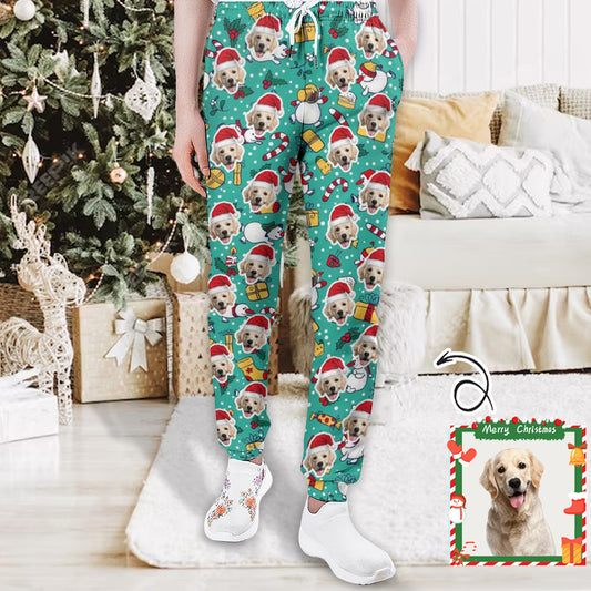 Custom Pet Face with Hats Snowman Christmas Gifts Men's Sweatpants Personalized Sports Pants