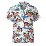 Custom Face Watercolor Beach White Men's Lapel Shirt Cuban Collar Hawaiian Shirt