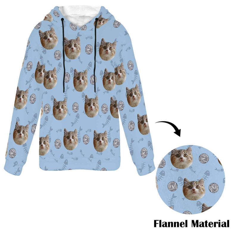 Custom Cat Face Soft Flannel Hooded Sweatshirt Hoodie