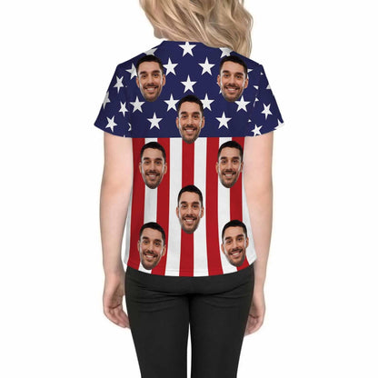 Custom #6-15Y Custom Face American Flag Kid's All Over Print T-shirt - YesCustom