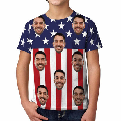 Custom #6-15Y Custom Face American Flag Kid's All Over Print T-shirt - YesCustom