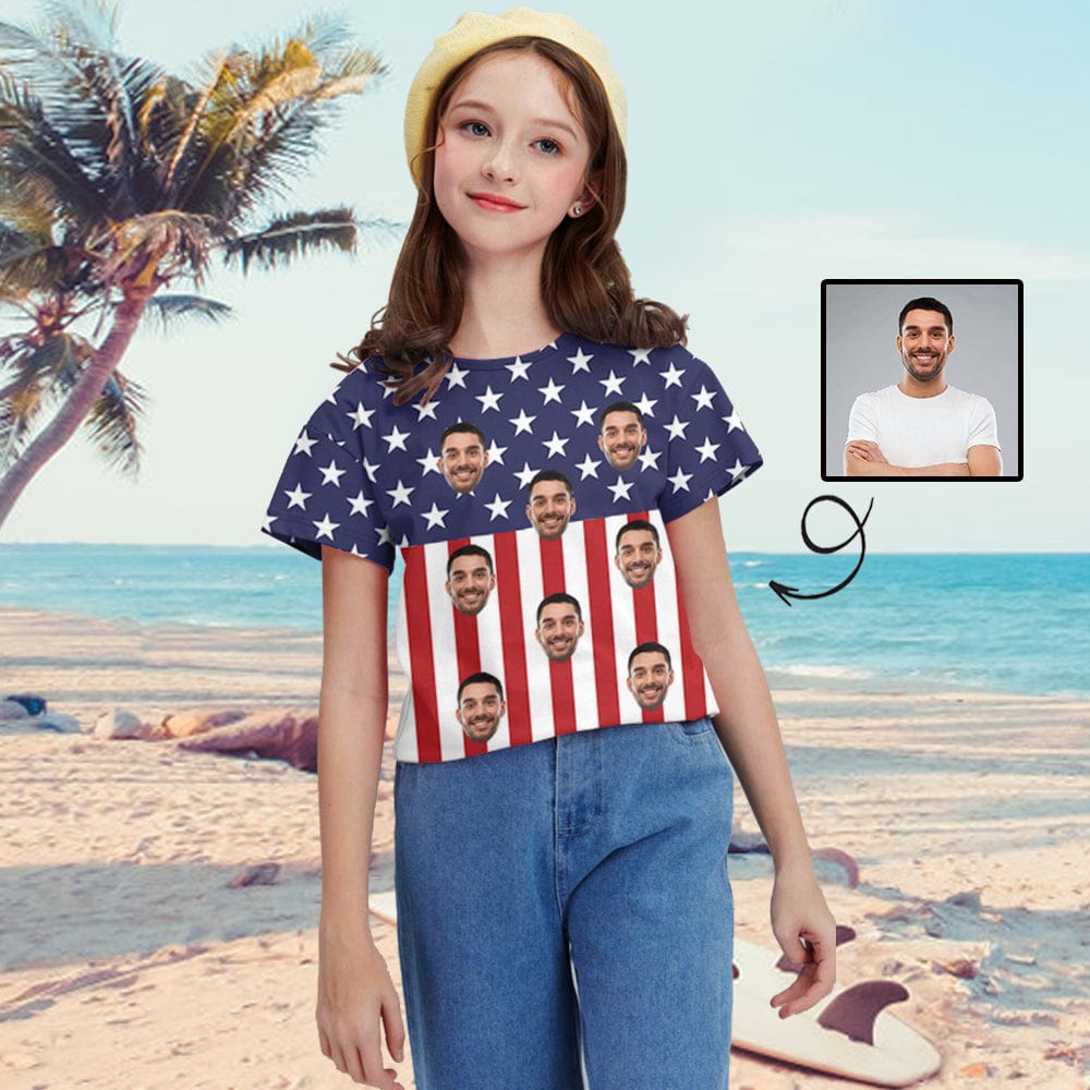 Custom #6-15Y Custom Face American Flag Kid's All Over Print T-shirt - YesCustom