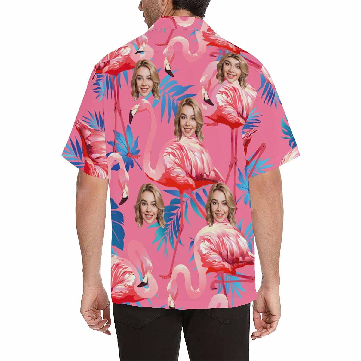 Custom Face Flamingo Hawaiian Shirt with Face for Men Personalized Photo Men Aloha Beach Tropical Pineapple Floral Shirts