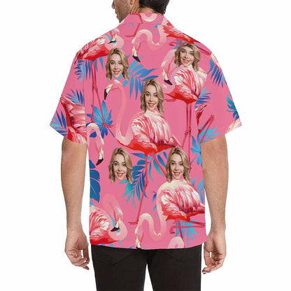 Custom Face Flamingo Hawaiian Shirt with Face for Men Personalized Photo Men Aloha Beach Tropical Pineapple Floral Shirts