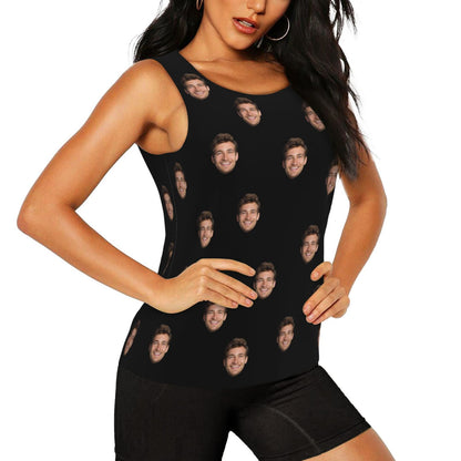 Custom Face Solid Black Women's Workout Tank Top