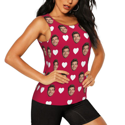 Custom Face Love Heart Red Background Women's Workout Tank Top