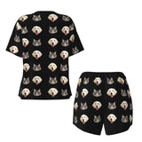 Custom Pets Face Dog and Cat Women's Casual Pajama Set with Short-sleeved Top and Drawstring Shorts