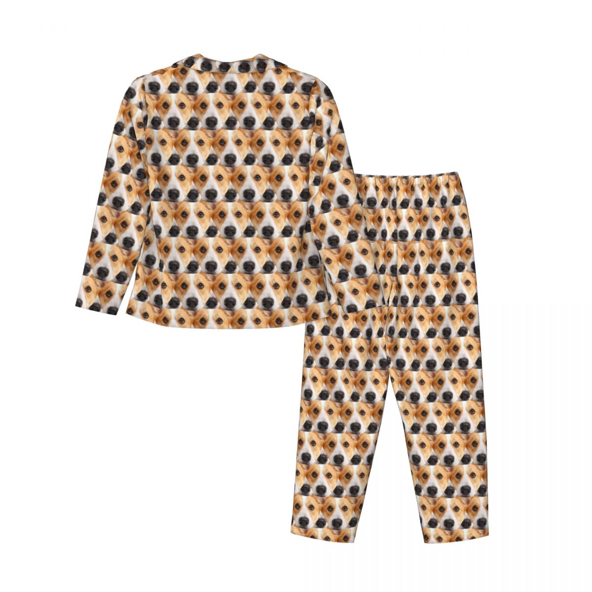 Custom Dog Face Seamless Long Sleeve Cardigan Pajama Set