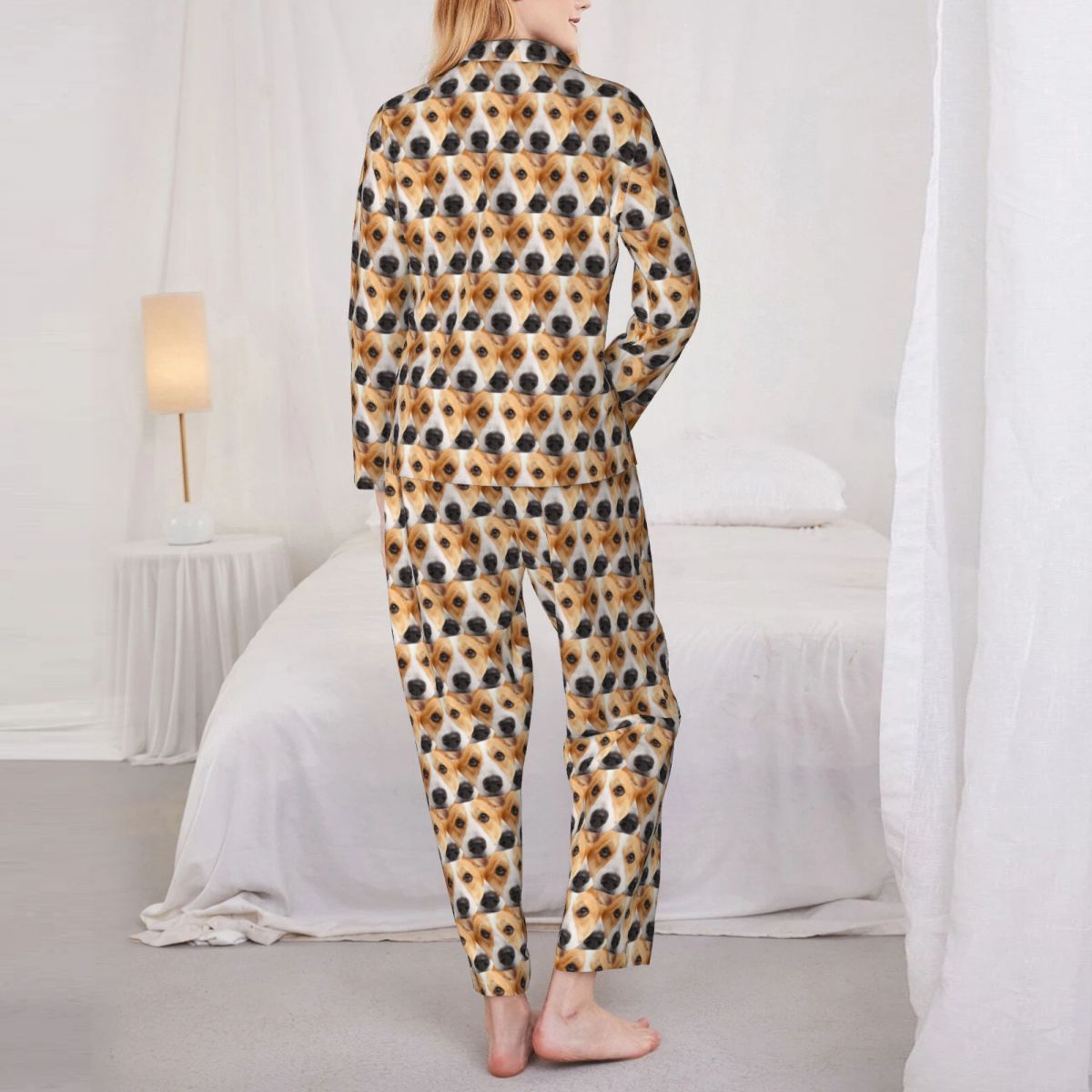 Custom Dog Face Seamless Long Sleeve Cardigan Pajama Set