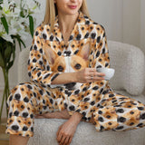 Custom Dog Face Seamless Long Sleeve Cardigan Pajama Set