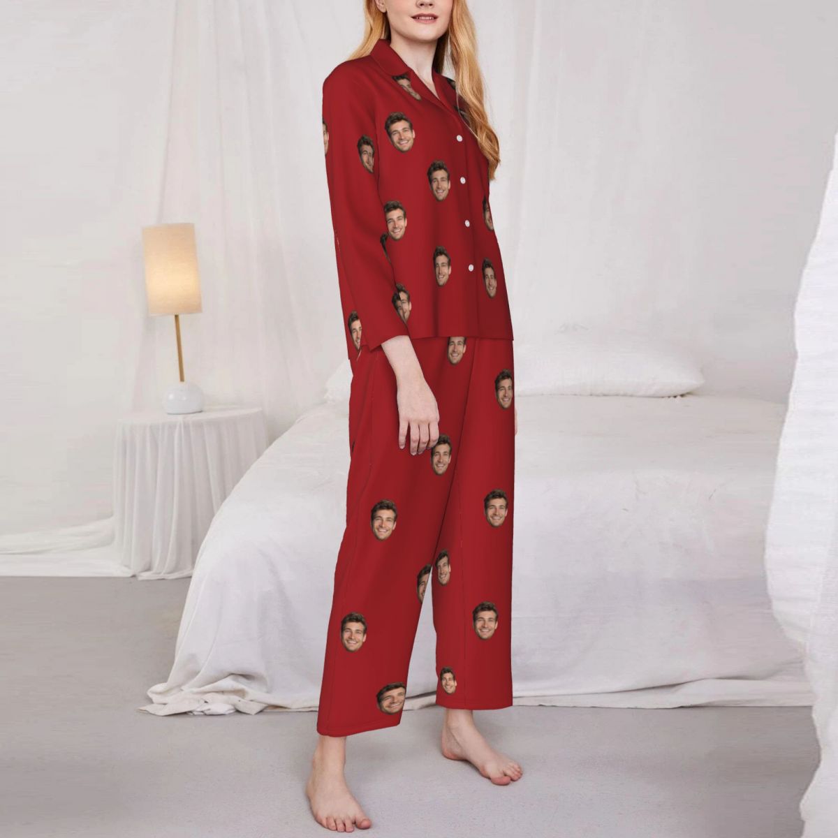 Custom Face Solid Color Long Sleeve Cardigan Pajama Set