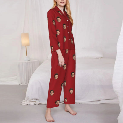 Custom Face Solid Color Long Sleeve Cardigan Pajama Set