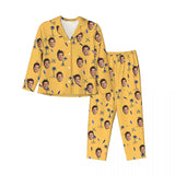 Custom Face Palm Tree Long Sleeve Cardigan Pajama Set - Yellow