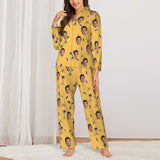 Custom Face Palm Tree Long Sleeve Cardigan Pajama Set - Yellow