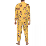 Custom Face Palm Tree Long Sleeve Cardigan Pajama Set - Yellow