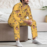 Custom Face Palm Tree Long Sleeve Cardigan Pajama Set - Yellow