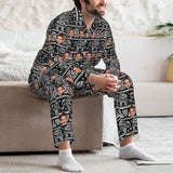 Custom Face Elephant Pattern Long Sleeve Cardigan Pajama Set - Black