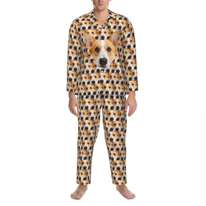 Custom Dog Face Seamless Long Sleeve Cardigan Pajama Set