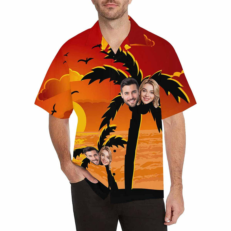 Custom Face Hawaiian Shirts for Men Short Sleeve Aloha Beach Shirt with Photo Tropical Palm Floral Casual Button Down Shirts