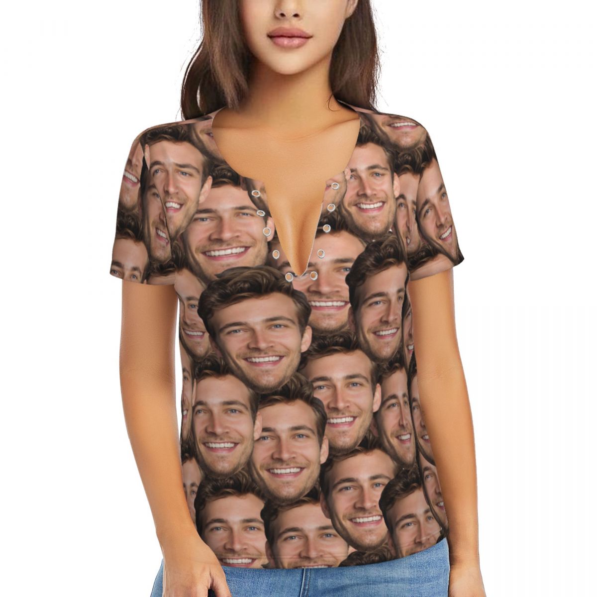 Custom Face Seamless Women's V-Neck T-Shirt