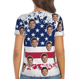 Custom Face American Flag Style Women's V-Neck T-Shirt