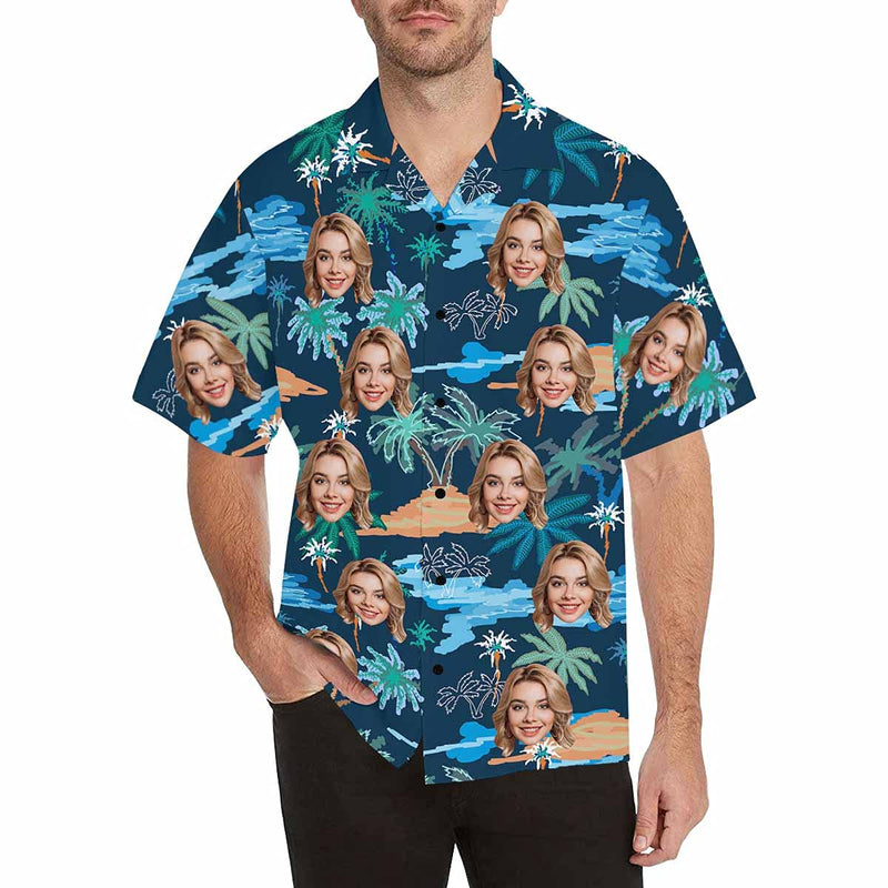 Custom Face Flamingo Hawaiian Shirt with Face for Men Personalized Photo Men Aloha Beach Tropical Pineapple Floral Shirts