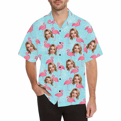 Custom Face Flamingo Hawaiian Shirt with Face for Men Personalized Photo Men Aloha Beach Tropical Pineapple Floral Shirts