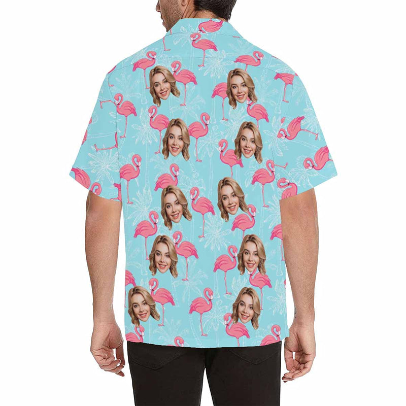 Custom Face Flamingo Hawaiian Shirt with Face for Men Personalized Photo Men Aloha Beach Tropical Pineapple Floral Shirts