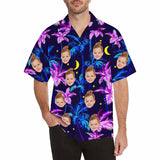 Custom Face Hawaiian Shirts for Men Short Sleeve Aloha Beach Shirt with Photo Tropical Palm Floral Casual Button Down Shirts