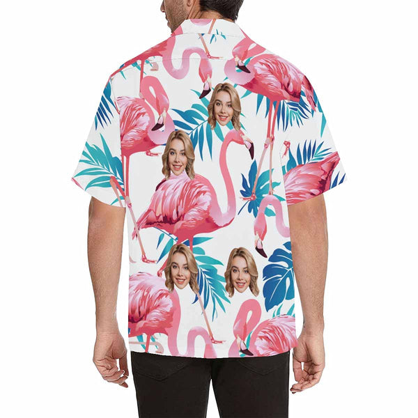 Custom Face Flamingo Hawaiian Shirt with Face for Men Personalized Photo Men Aloha Beach Tropical Pineapple Floral Shirts