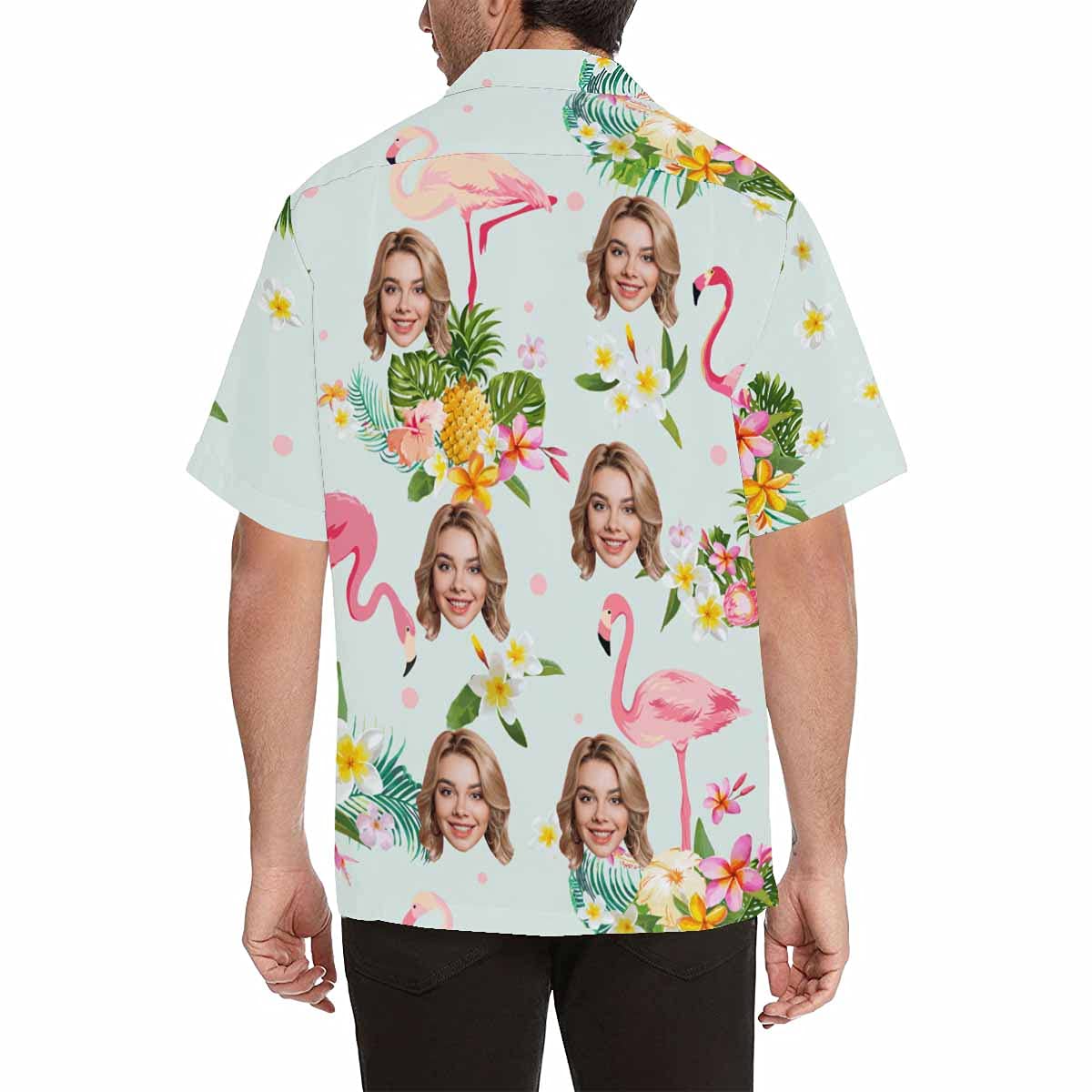 Custom Face Flamingo Hawaiian Shirt with Face for Men Personalized Photo Men Aloha Beach Tropical Pineapple Floral Shirts