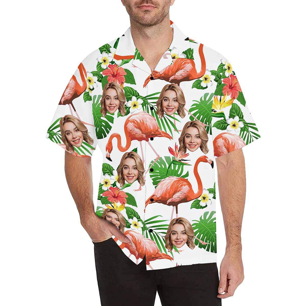 Custom Face Flamingo Hawaiian Shirt with Face for Men Personalized Photo Men Aloha Beach Tropical Pineapple Floral Shirts