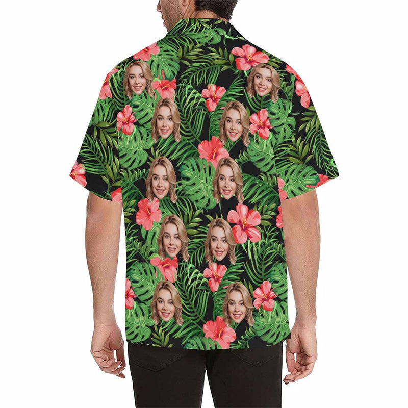 Custom Face Hawaiian Shirts for Men Short Sleeve Aloha Beach Shirt with Photo Tropical Palm Floral Casual Button Down Shirts