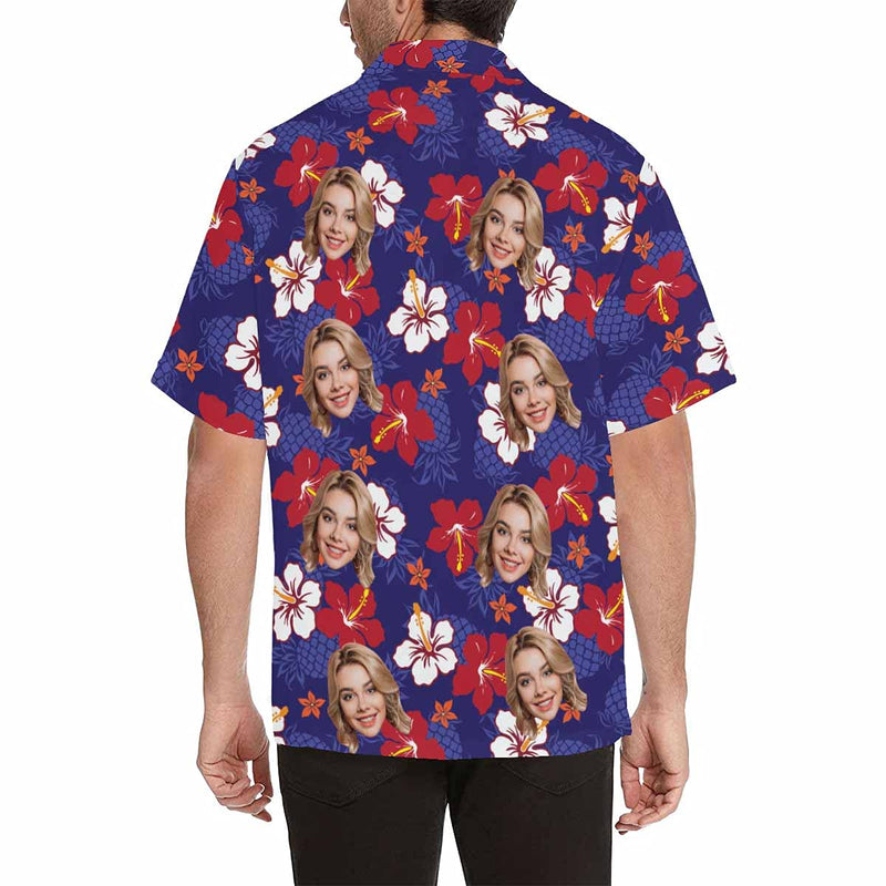 Custom Face Hawaiian Shirts for Men Short Sleeve Aloha Beach Shirt with Photo Tropical Palm Floral Casual Button Down Shirts